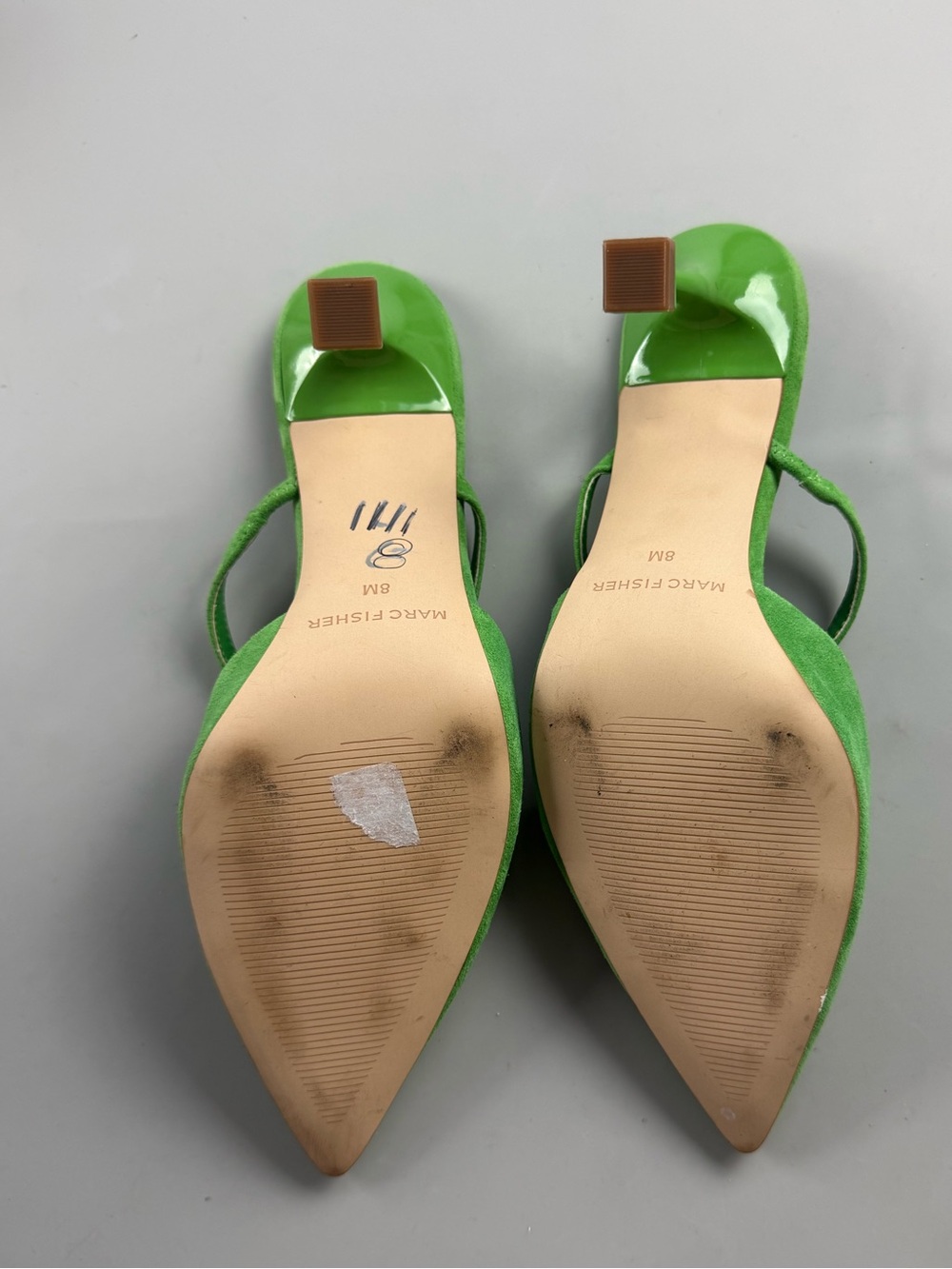 Marc Fisher Suede Slingback Kitten Heel Pumps Lime Green Size 8 Dopamine - Picture 5 of 5